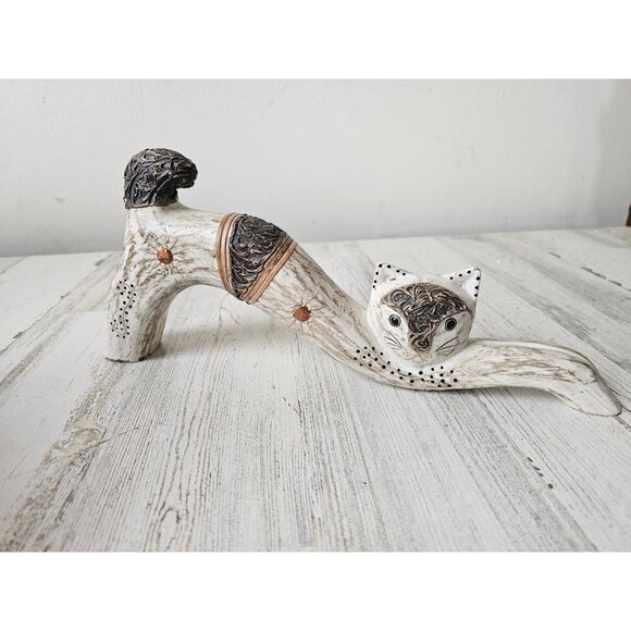 Serrv wooden cat Indonesia statue figurine unique calico decor - Picture 1 of 11